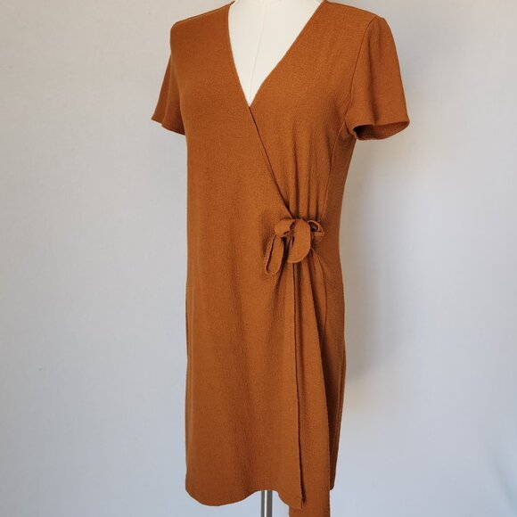 Texture & Thread x Madewell Side-Tie Wrap Dress Short Sleeve Golden Pecan Sz.X - Picture 3 of 10